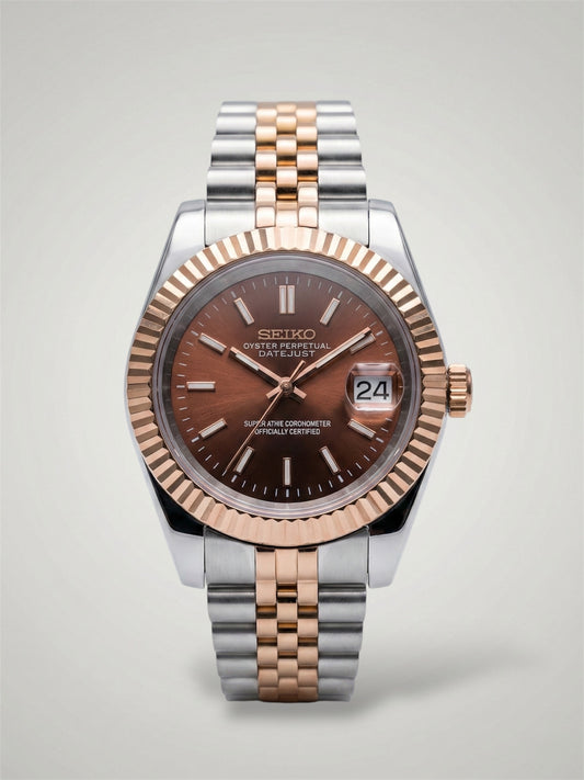 Chocolate-Datejust-Mod-Seikomod-seikojust-jubilee-twotone-waterproof